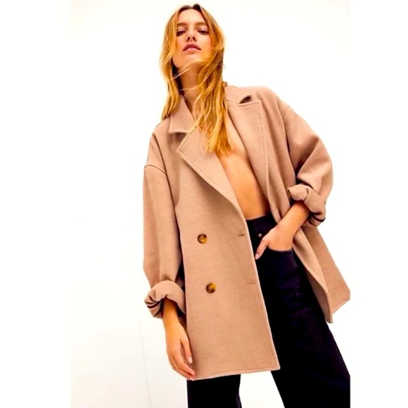 Free People Jackets & Blazers - Free People Revolve Hannah Slouchy Blazer Camel Peacoat Size Medium